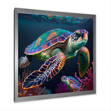 Colorful Deep Sea Turtle Portrait - Turtle Wall Art Prints