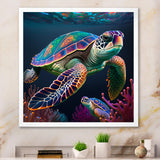 Colorful Deep Sea Turtle Portrait - Turtle Wall Art Prints