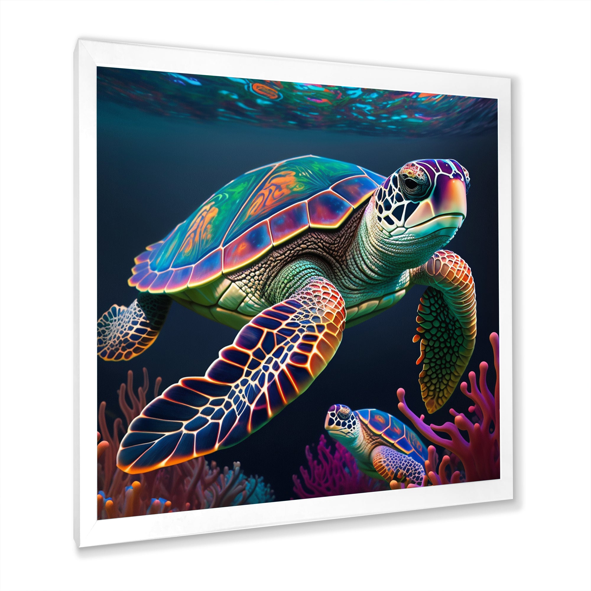 Colorful Deep Sea Turtle Portrait - Turtle Wall Art Prints