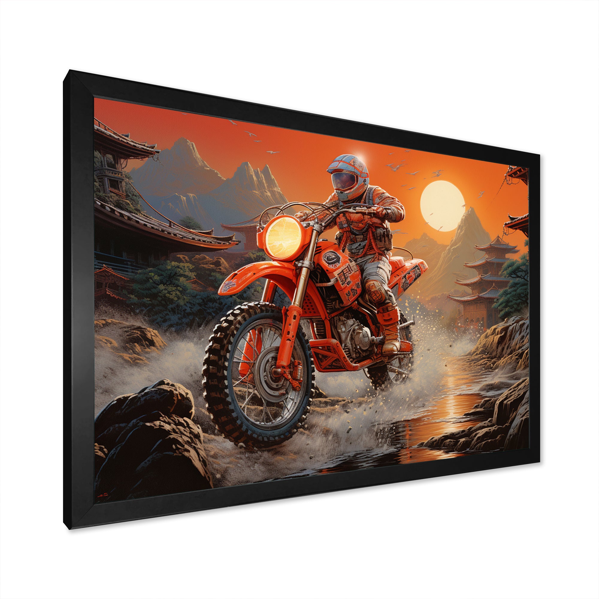 Red Dirt Bike Riding In Japanese Mountains - Bicycle Canvas Wall Art