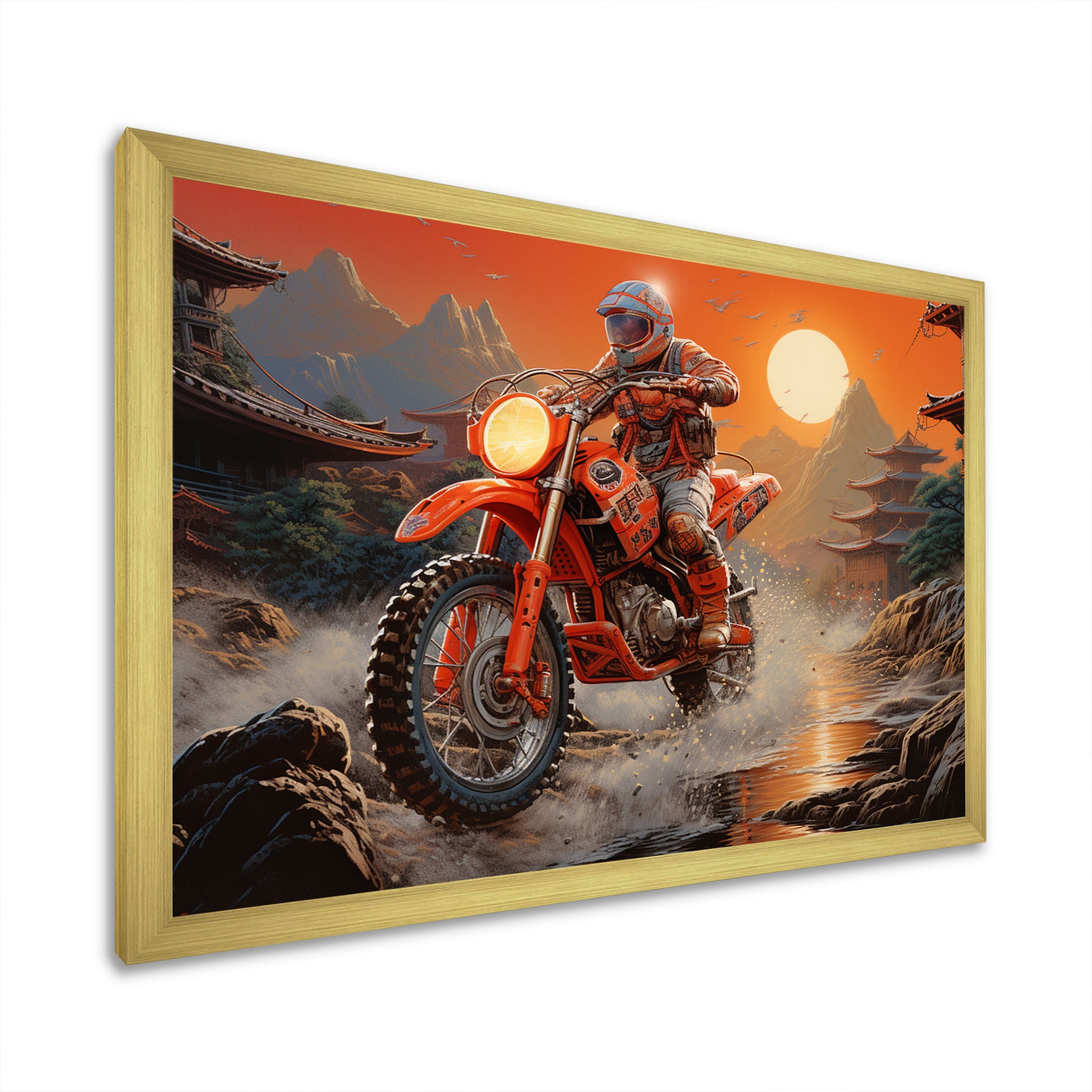 Red Dirt Bike Riding In Japanese Mountains - Bicycle Canvas Wall Art