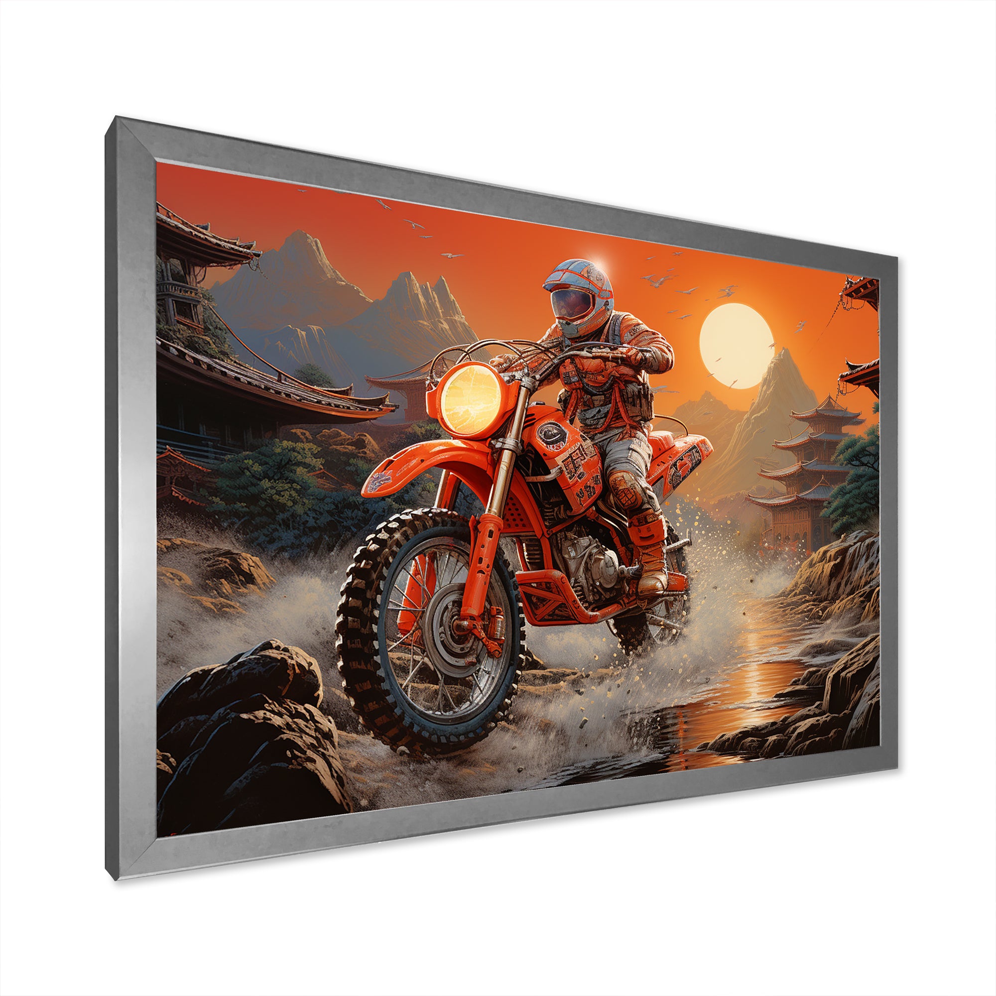 Red Dirt Bike Riding In Japanese Mountains - Bicycle Canvas Wall Art