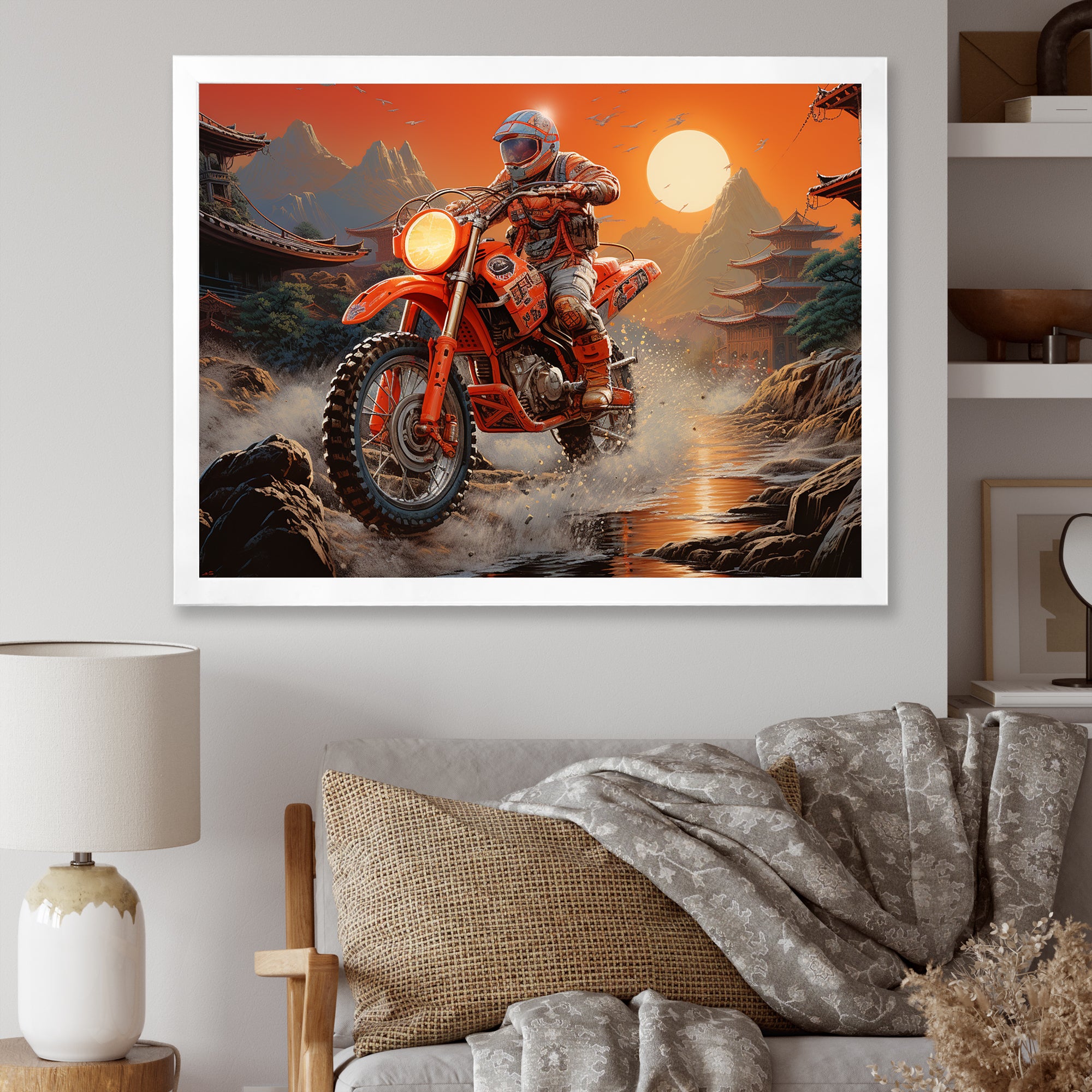 Red Dirt Bike Riding In Japanese Mountains - Bicycle Canvas Wall Art