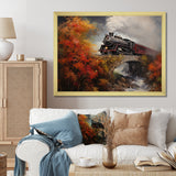 Steam train Crossing Autumn Bridge Painting - Train Canvas Wall Art