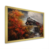 Steam train Crossing Autumn Bridge Painting - Train Canvas Wall Art