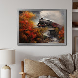Steam train Crossing Autumn Bridge Painting - Train Canvas Wall Art