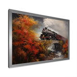 Steam train Crossing Autumn Bridge Painting - Train Canvas Wall Art