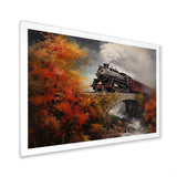 Steam train Crossing Autumn Bridge Painting - Train Canvas Wall Art