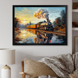 Steam train Travelling In The Sunset Painting - Train Canvas Wall Art