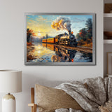 Steam train Travelling In The Sunset Painting - Train Canvas Wall Art