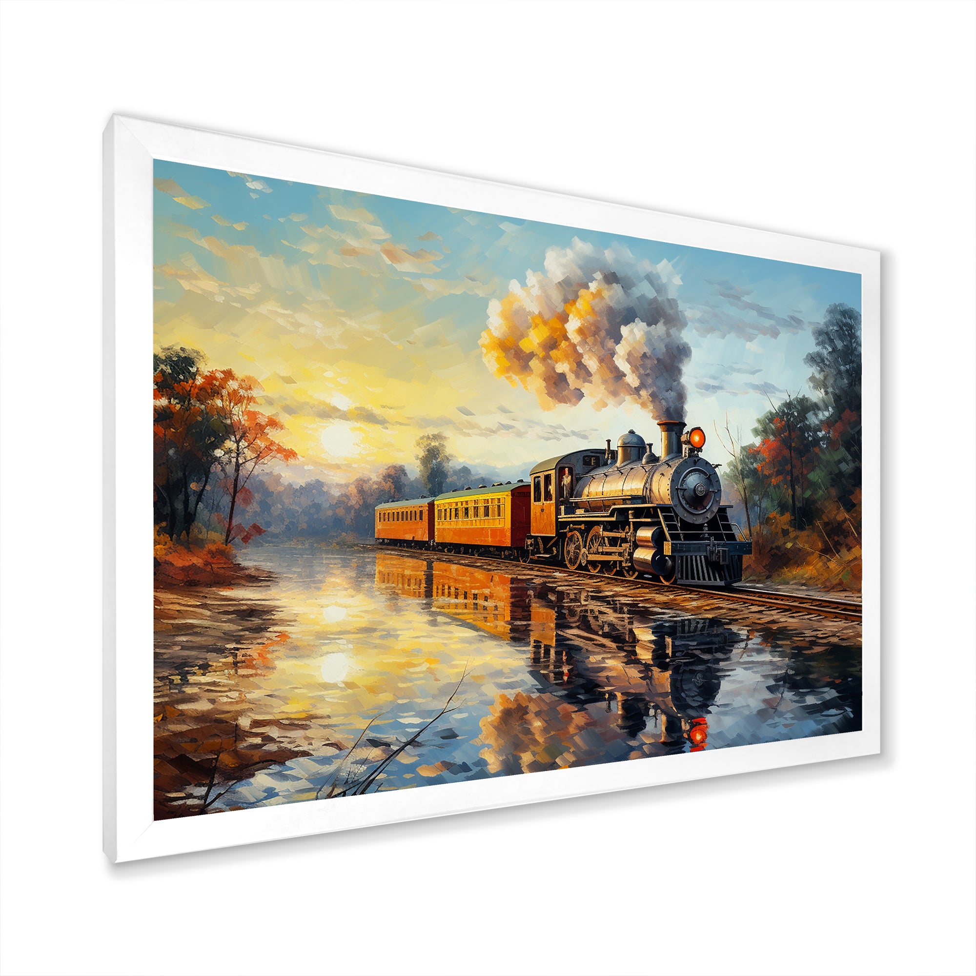 Steam train Travelling In The Sunset Painting - Train Canvas Wall Art
