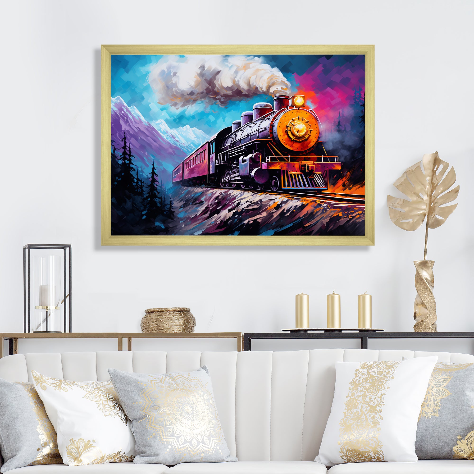 Steam train Travelling In Winter Snow Painting - Train Canvas Wall Art