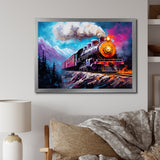 Steam train Travelling In Winter Snow Painting - Train Canvas Wall Art