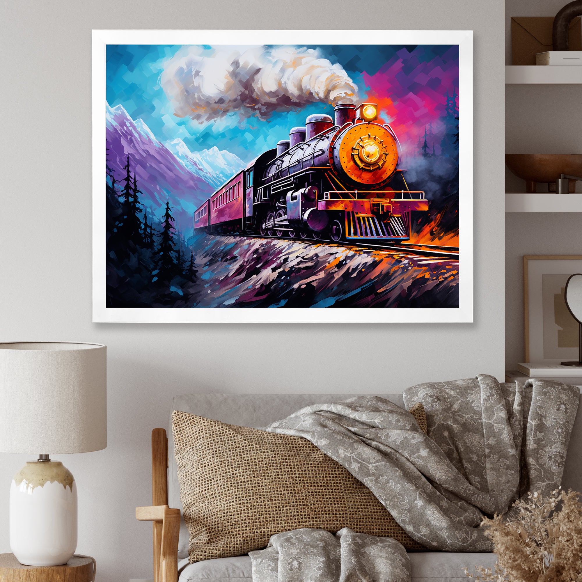 Steam train Travelling In Winter Snow Painting - Train Canvas Wall Art