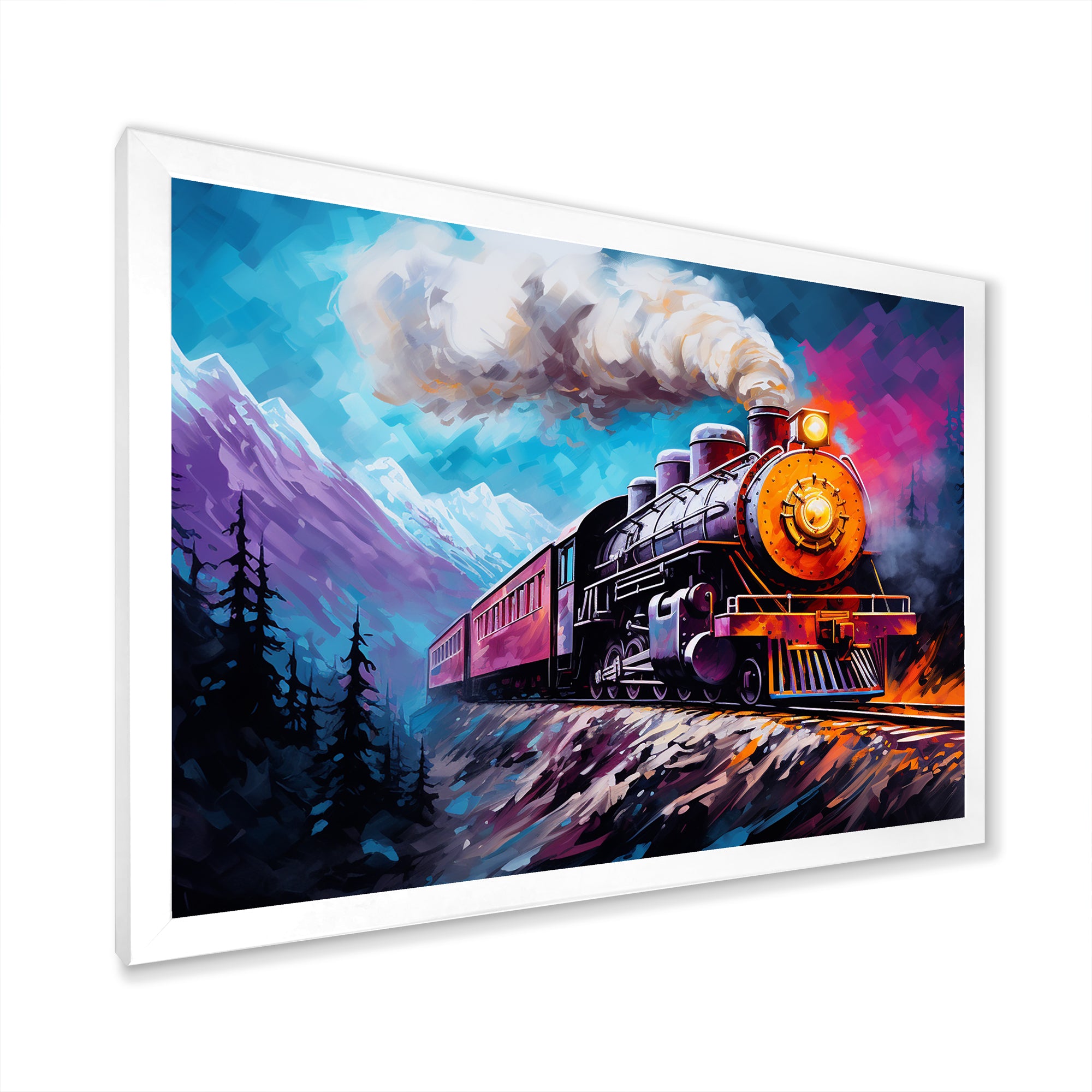 Steam train Travelling In Winter Snow Painting - Train Canvas Wall Art