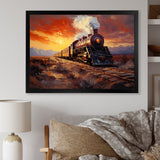Steam train Travelling Sunset Landscape Painting I - Train Canvas Wall Art