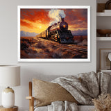 Steam train Travelling Sunset Landscape Painting I - Train Canvas Wall Art
