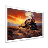 Steam train Travelling Sunset Landscape Painting I - Train Canvas Wall Art