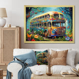 Magic Hippie Bus In The Flower Forest - Car Van Canvas Wall Art