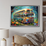 Magic Hippie Bus In The Flower Forest - Car Van Canvas Wall Art