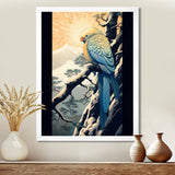Blue Bird On Winter Brench - Bird Home Decor Art