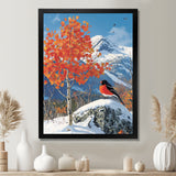 Cardinal Bird In Winter Mountain Landscape - Bird Living Room Wall Art