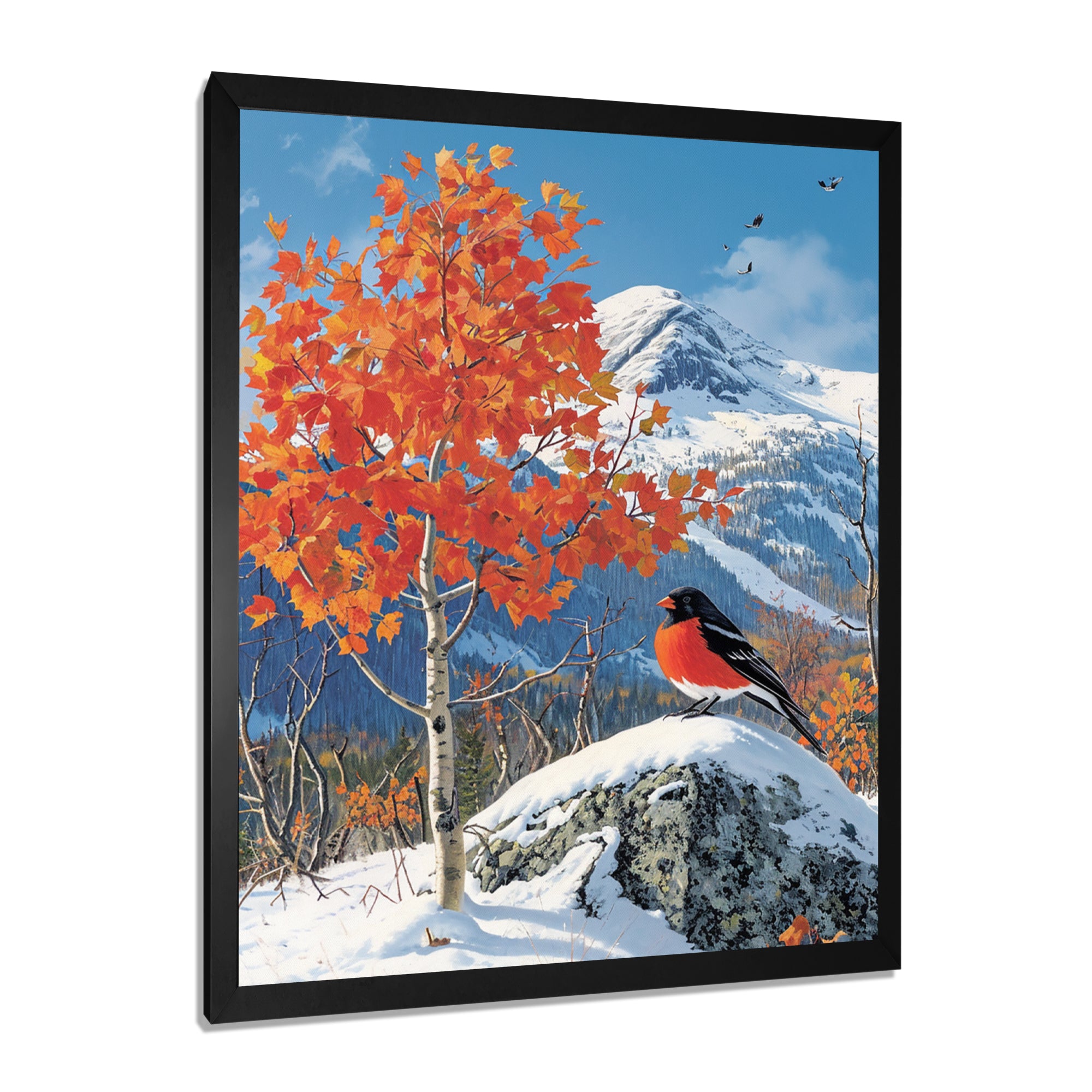 Cardinal Bird In Winter Mountain Landscape - Bird Living Room Wall Art