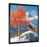 Cardinal Bird In Winter Mountain Landscape - Bird Living Room Wall Art