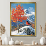 Cardinal Bird In Winter Mountain Landscape - Bird Living Room Wall Art