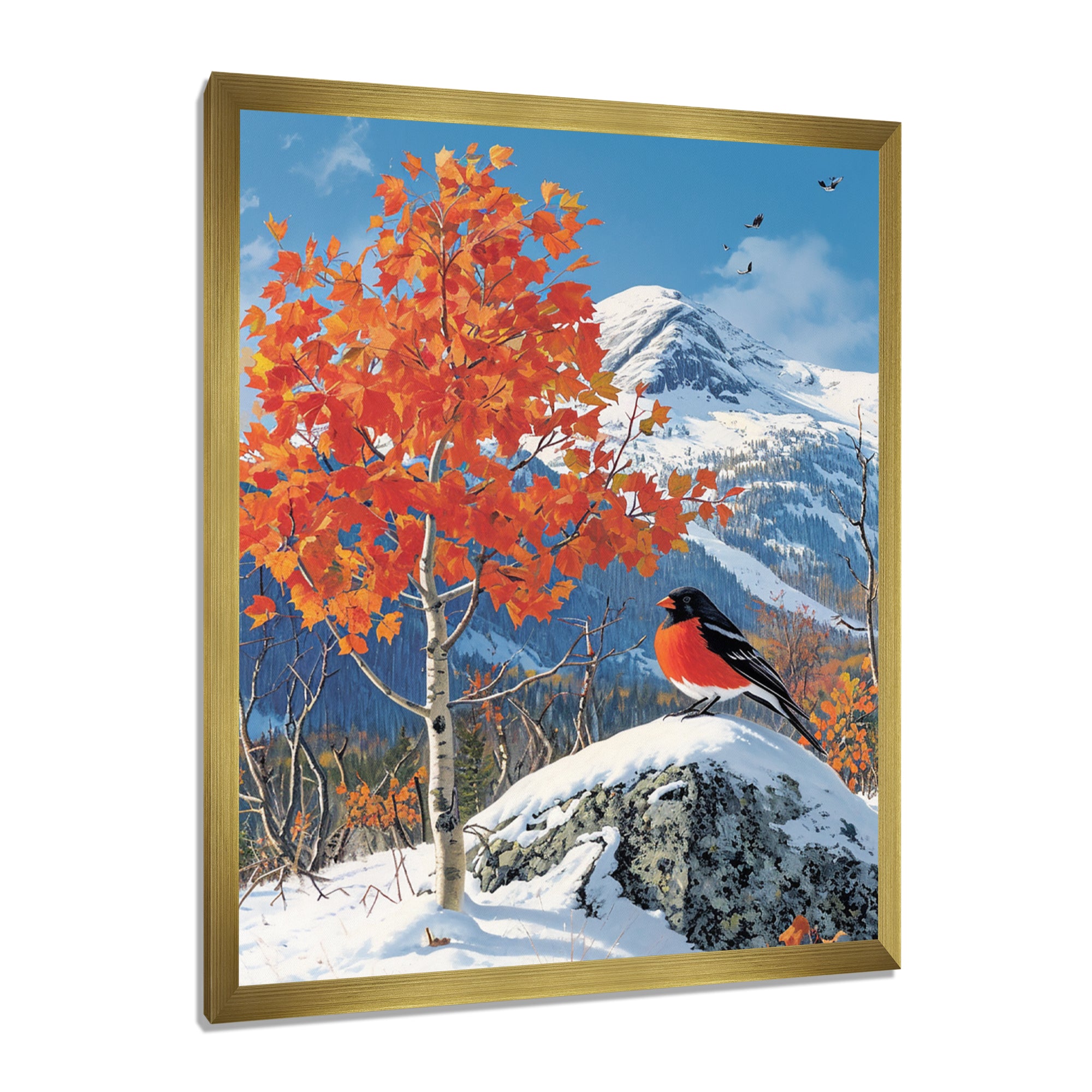 Cardinal Bird In Winter Mountain Landscape - Bird Living Room Wall Art