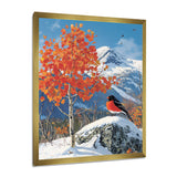 Cardinal Bird In Winter Mountain Landscape - Bird Living Room Wall Art