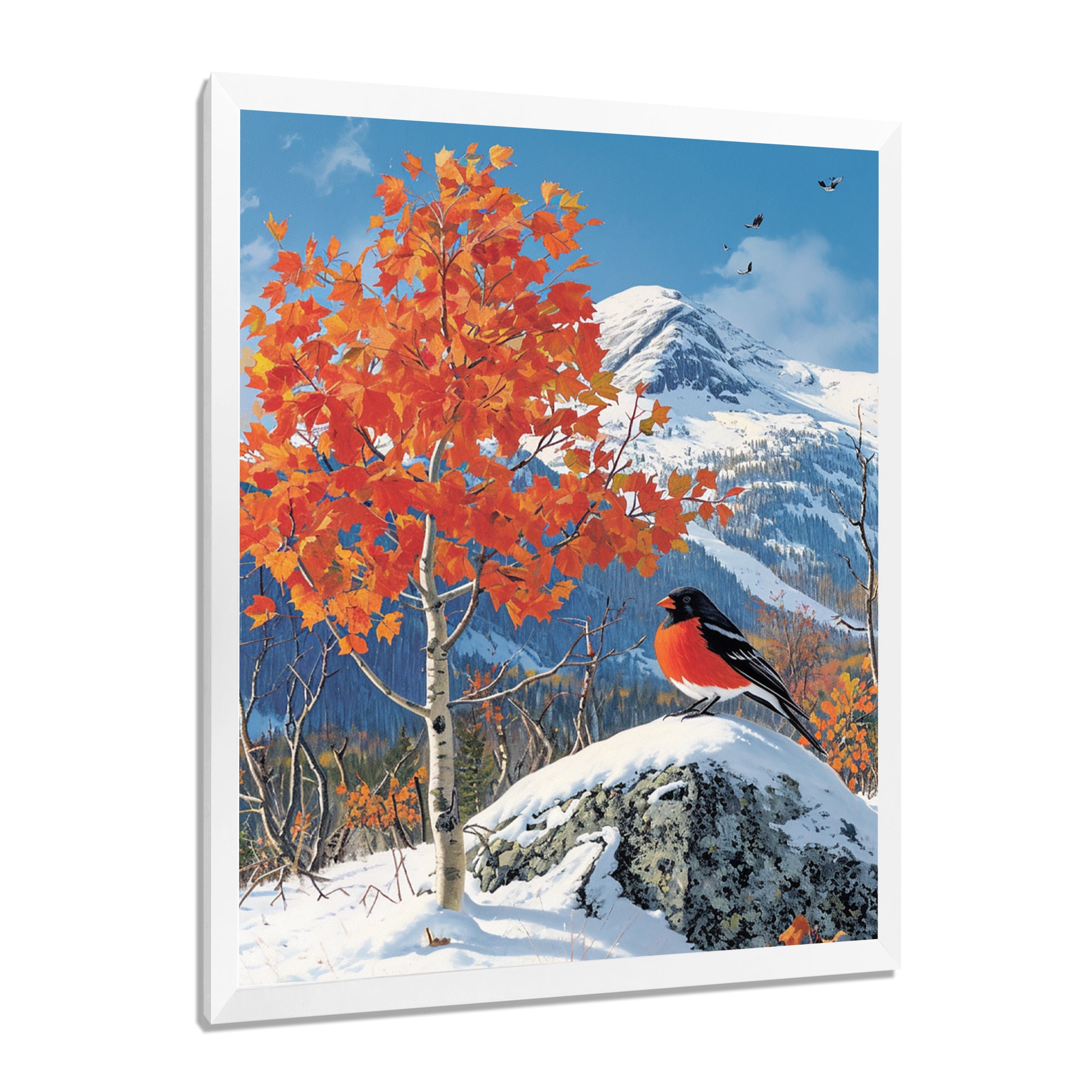 Cardinal Bird In Winter Mountain Landscape - Bird Living Room Wall Art