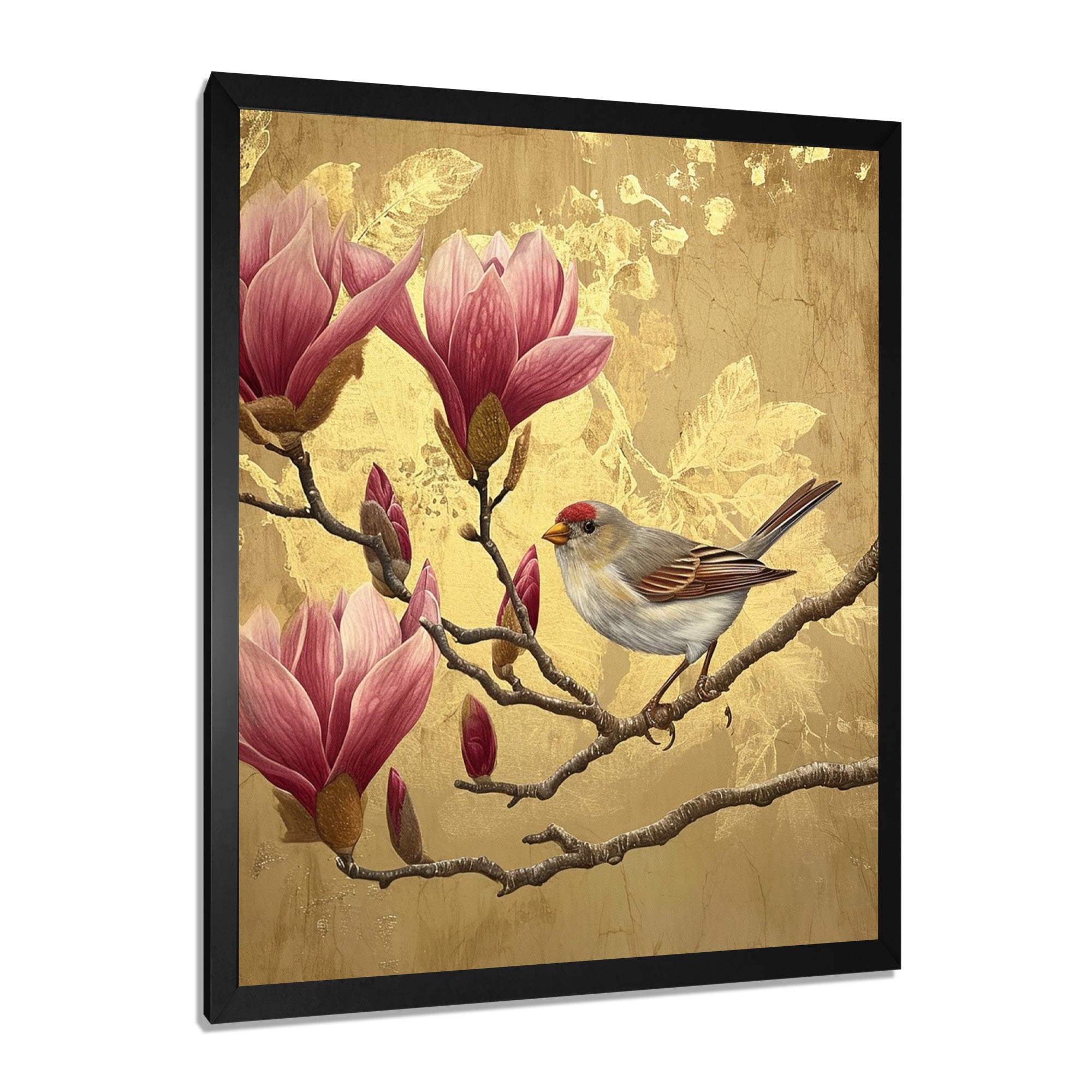 Finch Bird On Magnolia Tree - Bird Wall Decor