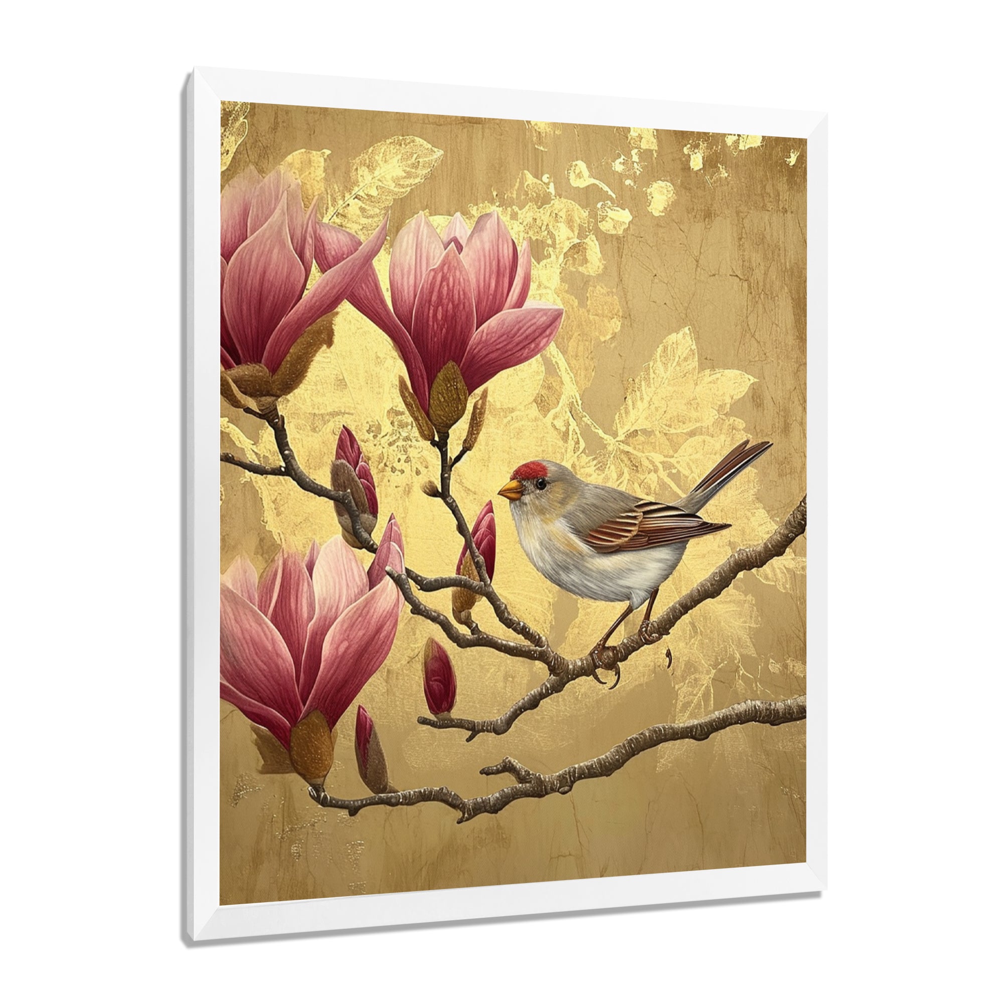 Finch Bird On Magnolia Tree - Bird Wall Decor