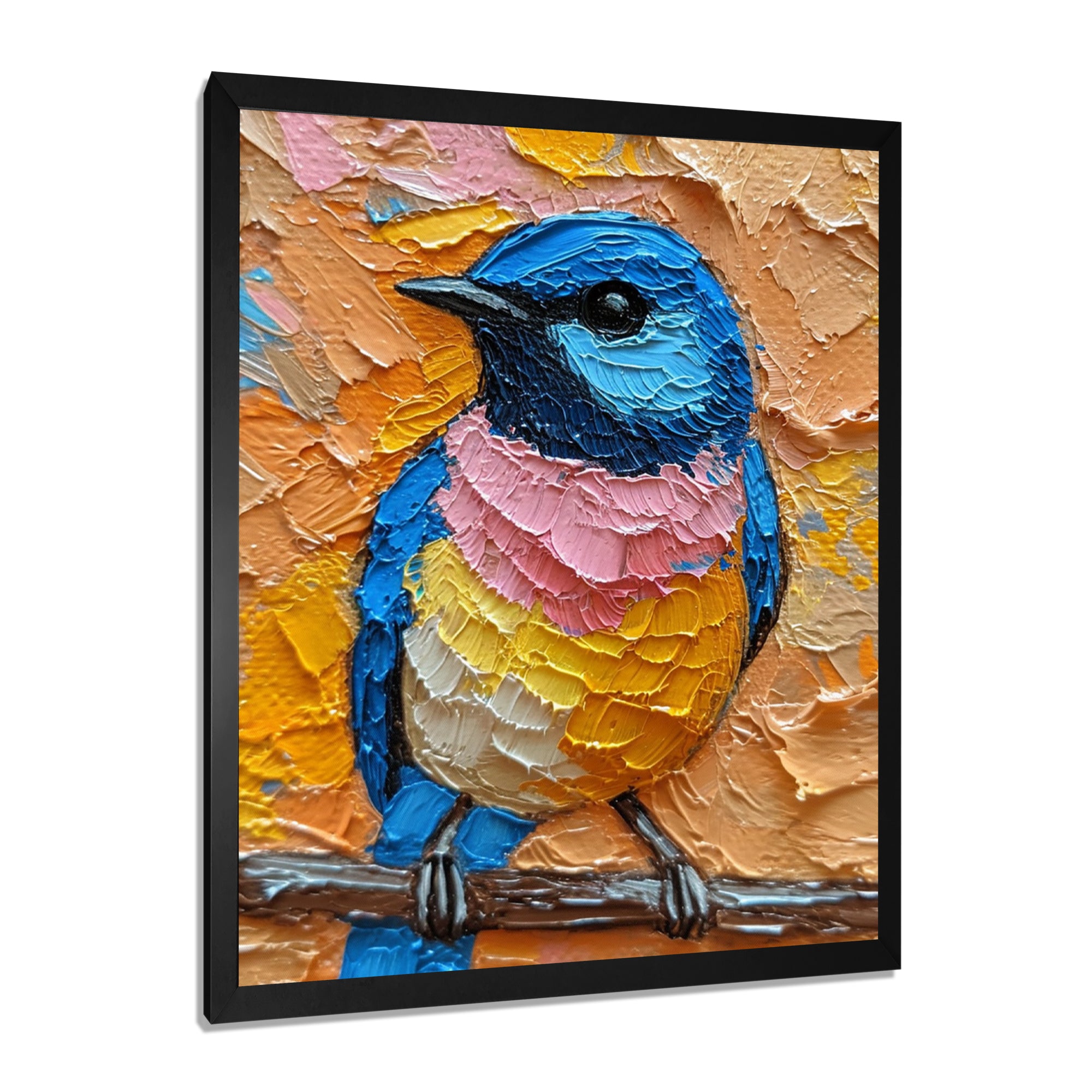 Blue Nightingale Bird On Branch - Multi-Color Bird Wall Art