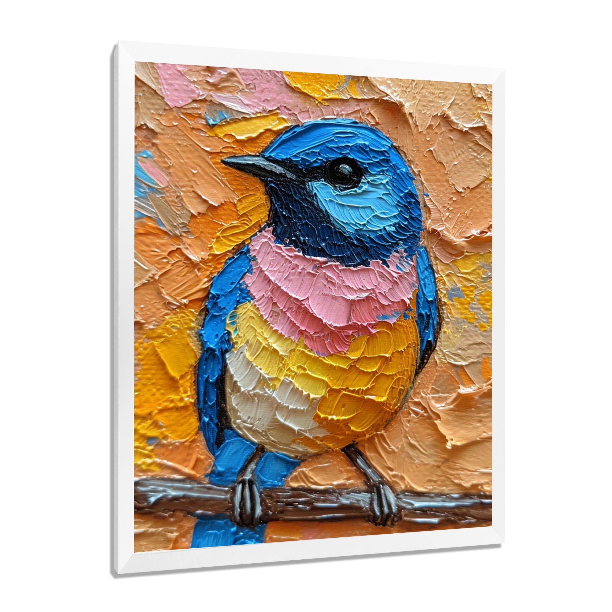 Blue Nightingale Bird On Branch - Multi-Color Bird Wall Art