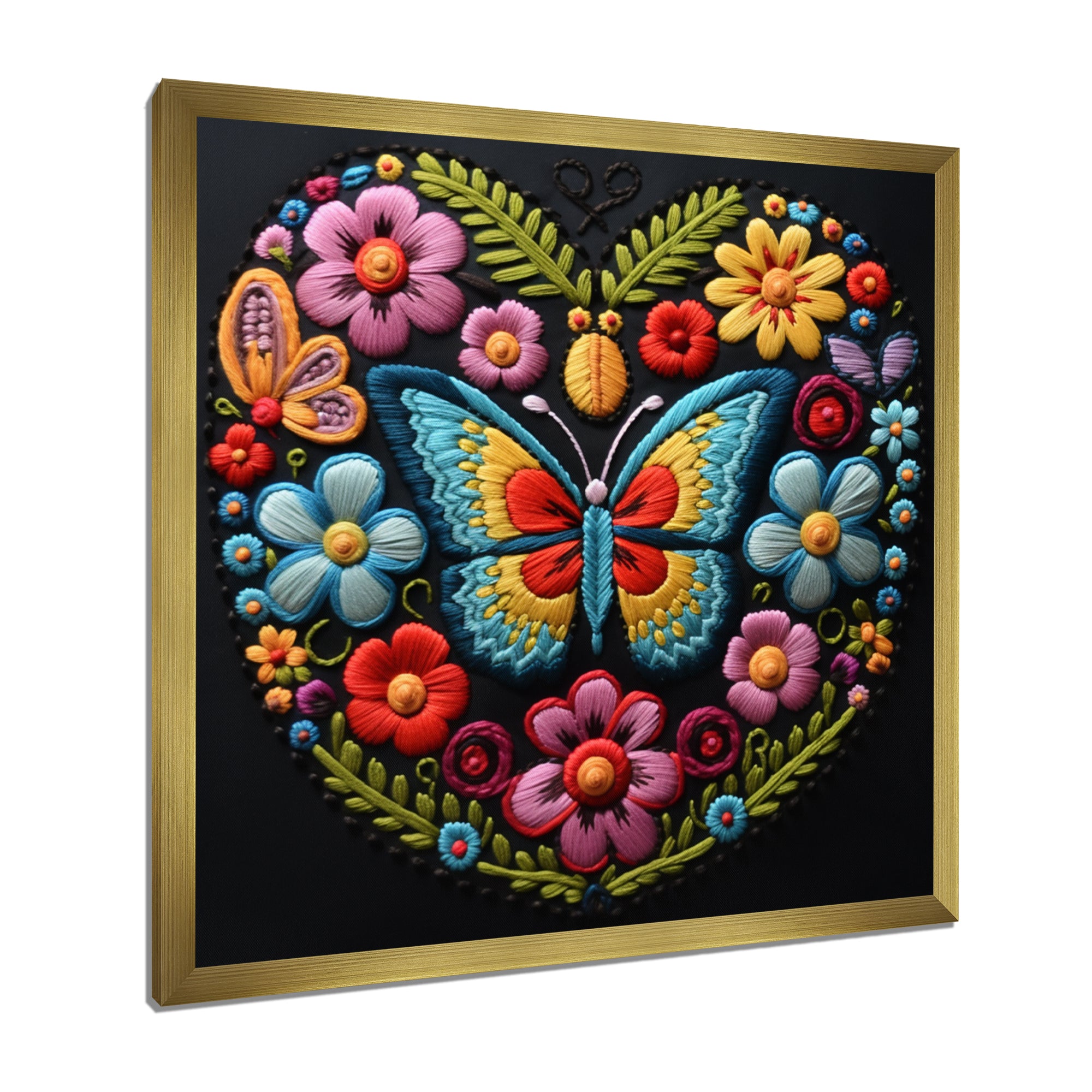Floral Boho Papillon Embroidery - Butterfly Wall Decor
