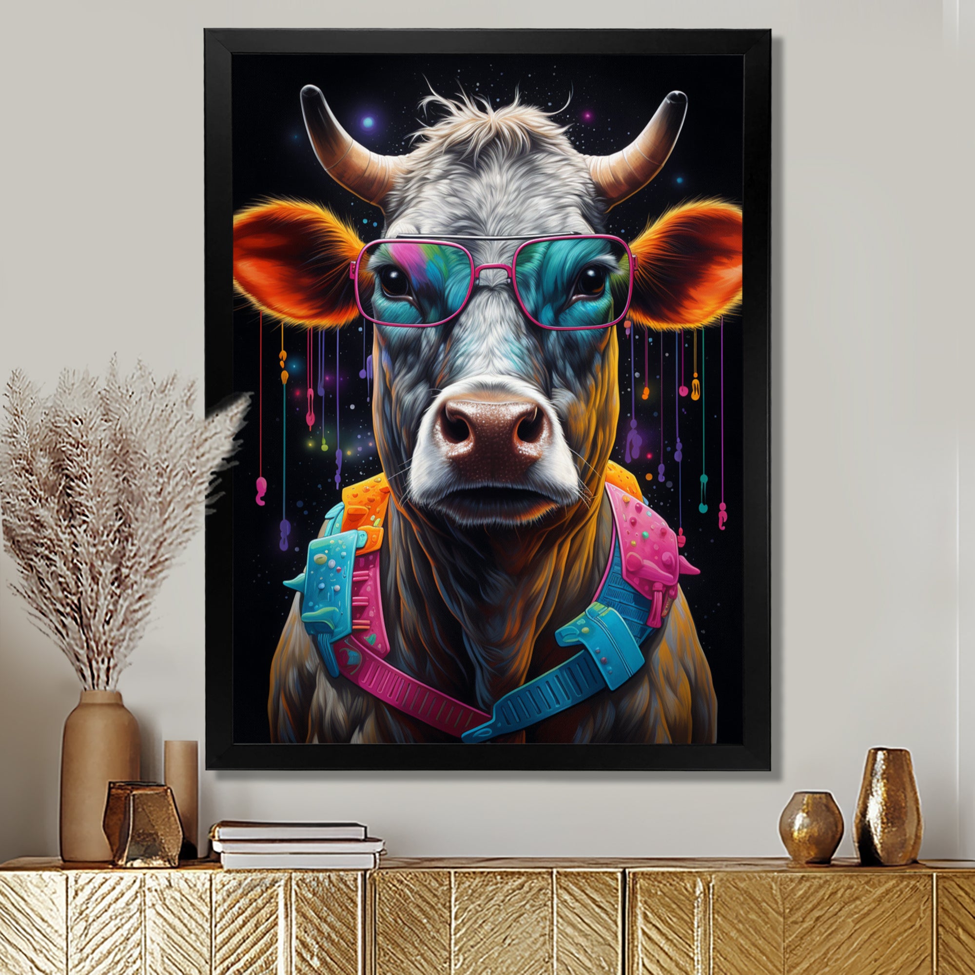 Cow With Cool Blue Sunglasses - Cow Fashion Wall Art Prints