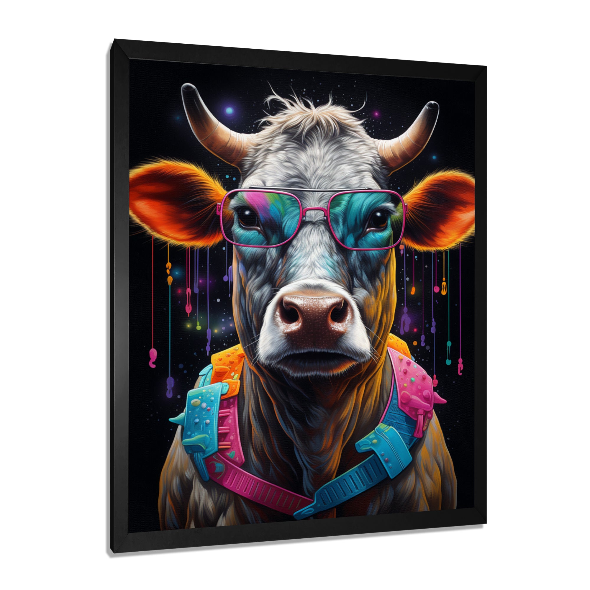 Cow With Cool Blue Sunglasses - Cow Fashion Wall Art Prints