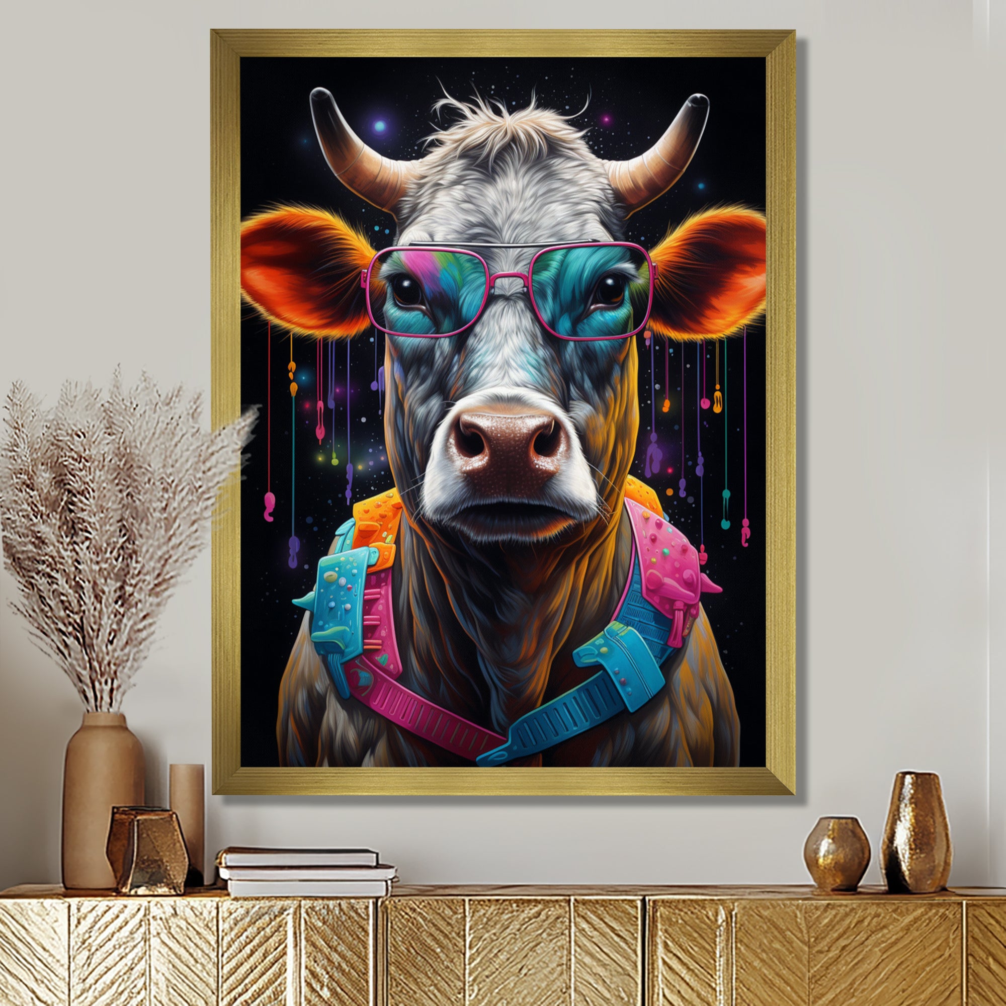 Cow With Cool Blue Sunglasses - Cow Fashion Wall Art Prints