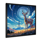 Nocturnal Deer On The Prairie - Blue Deer Landscape Mountains Wall Art