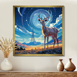 Nocturnal Deer On The Prairie - Blue Deer Landscape Mountains Wall Art