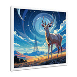 Nocturnal Deer On The Prairie - Blue Deer Landscape Mountains Wall Art