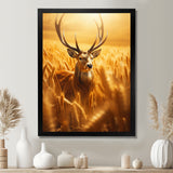 Noble Dear In Summer Wheatfields - Deer Landscape Framed Canvas Art