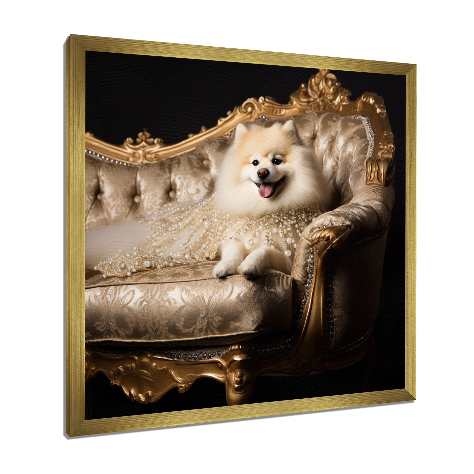 Adorable Pomeranian On Glam Couch - Dog Home Decor Art