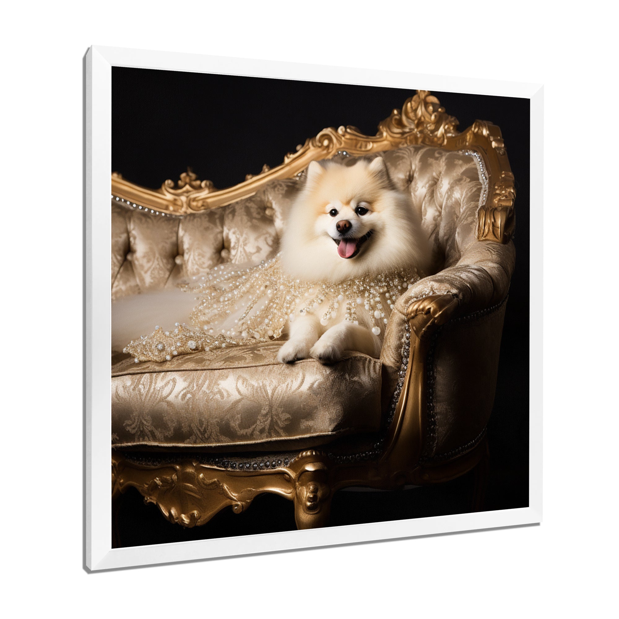 Adorable Pomeranian On Glam Couch - Dog Home Decor Art