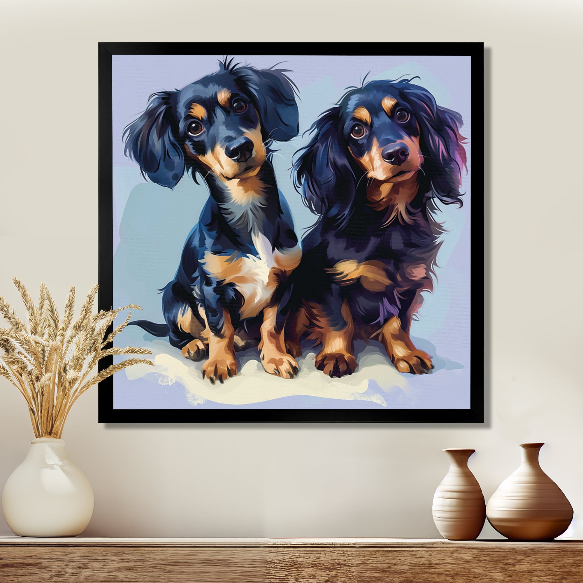 Portrait Of Two Adorable Dachshunds - Dog Dachshund Living Room Wall Art