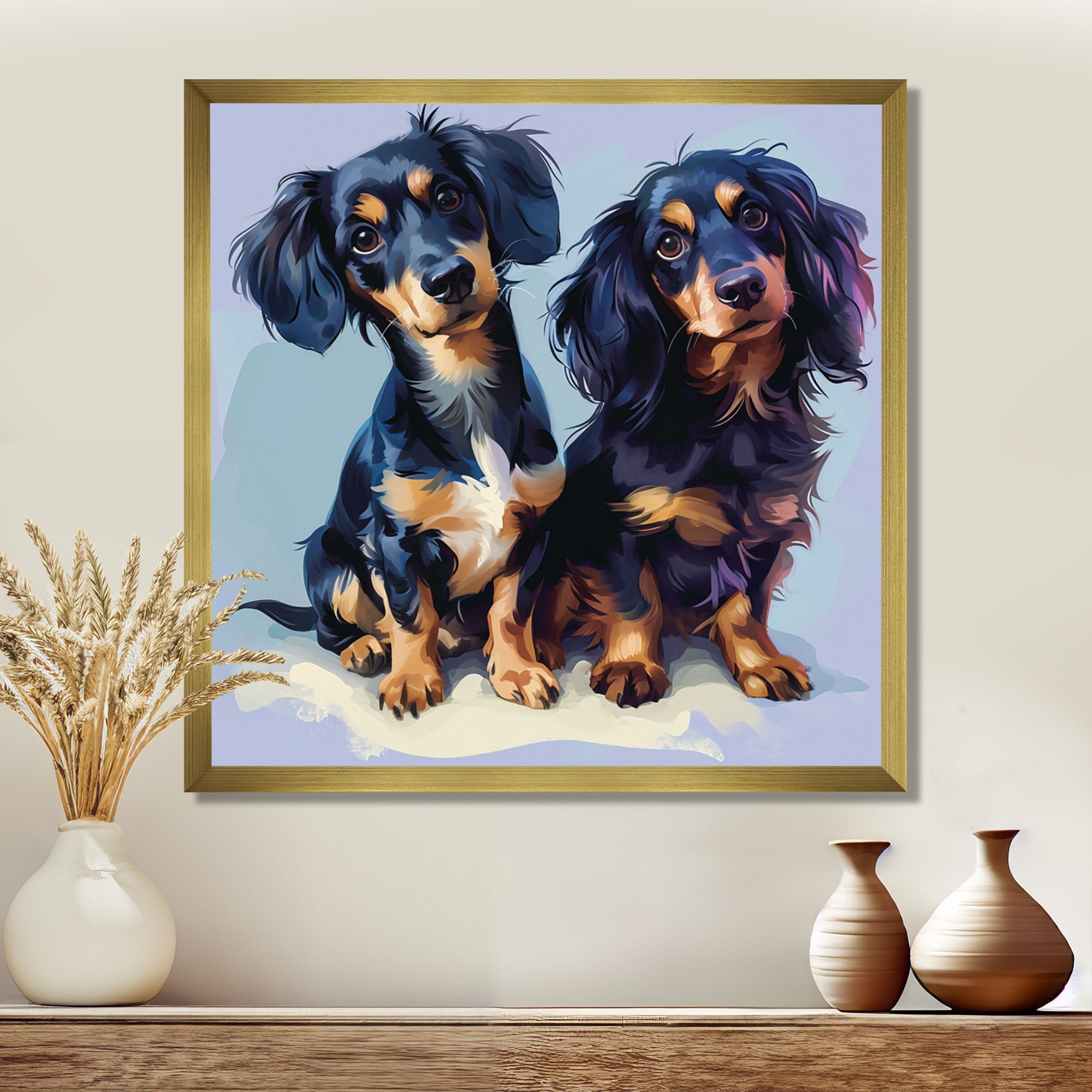 Portrait Of Two Adorable Dachshunds - Dog Dachshund Living Room Wall Art