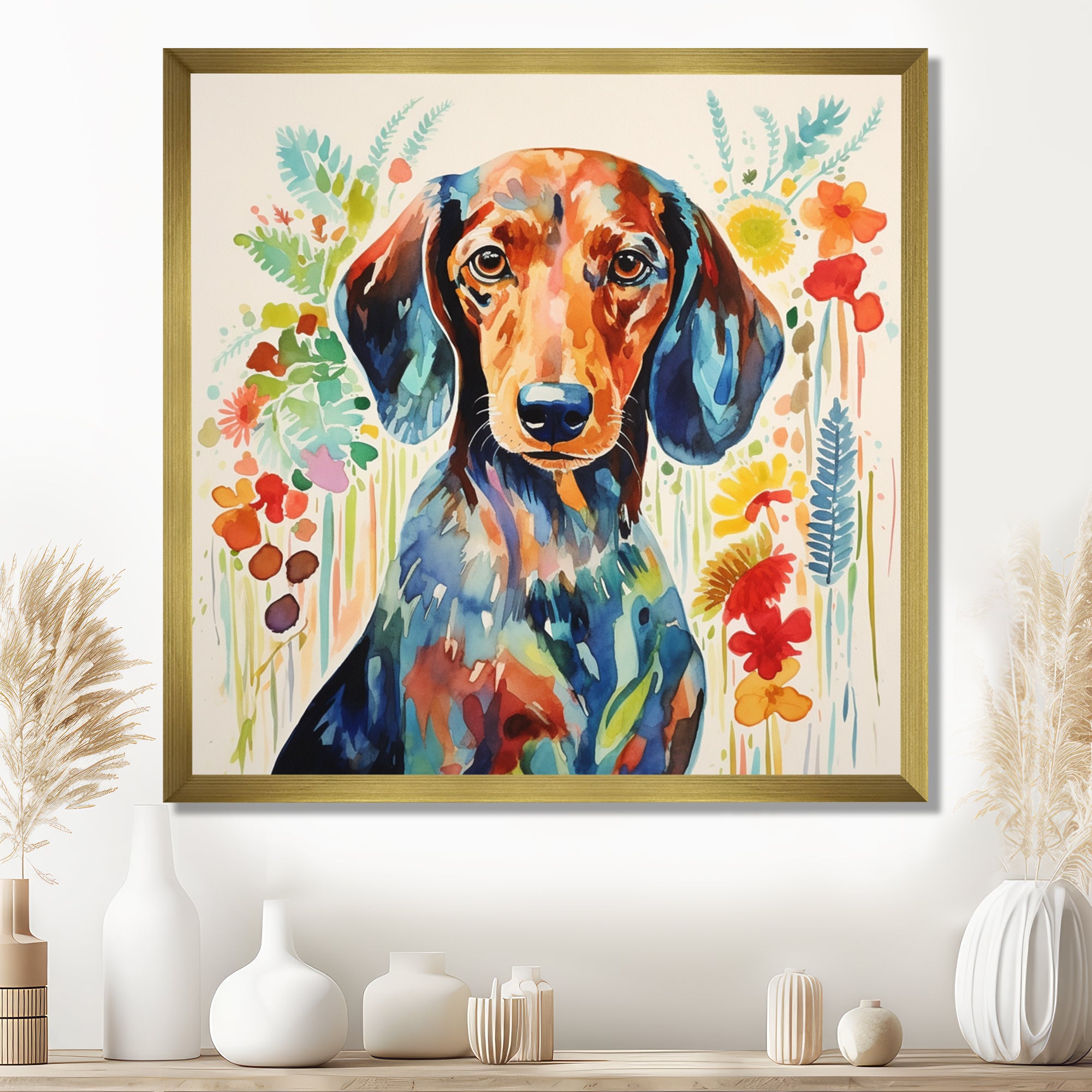 Colorful Portrait Of Endearing Dachshund - Dog Dachshund Bedroom Wall Art