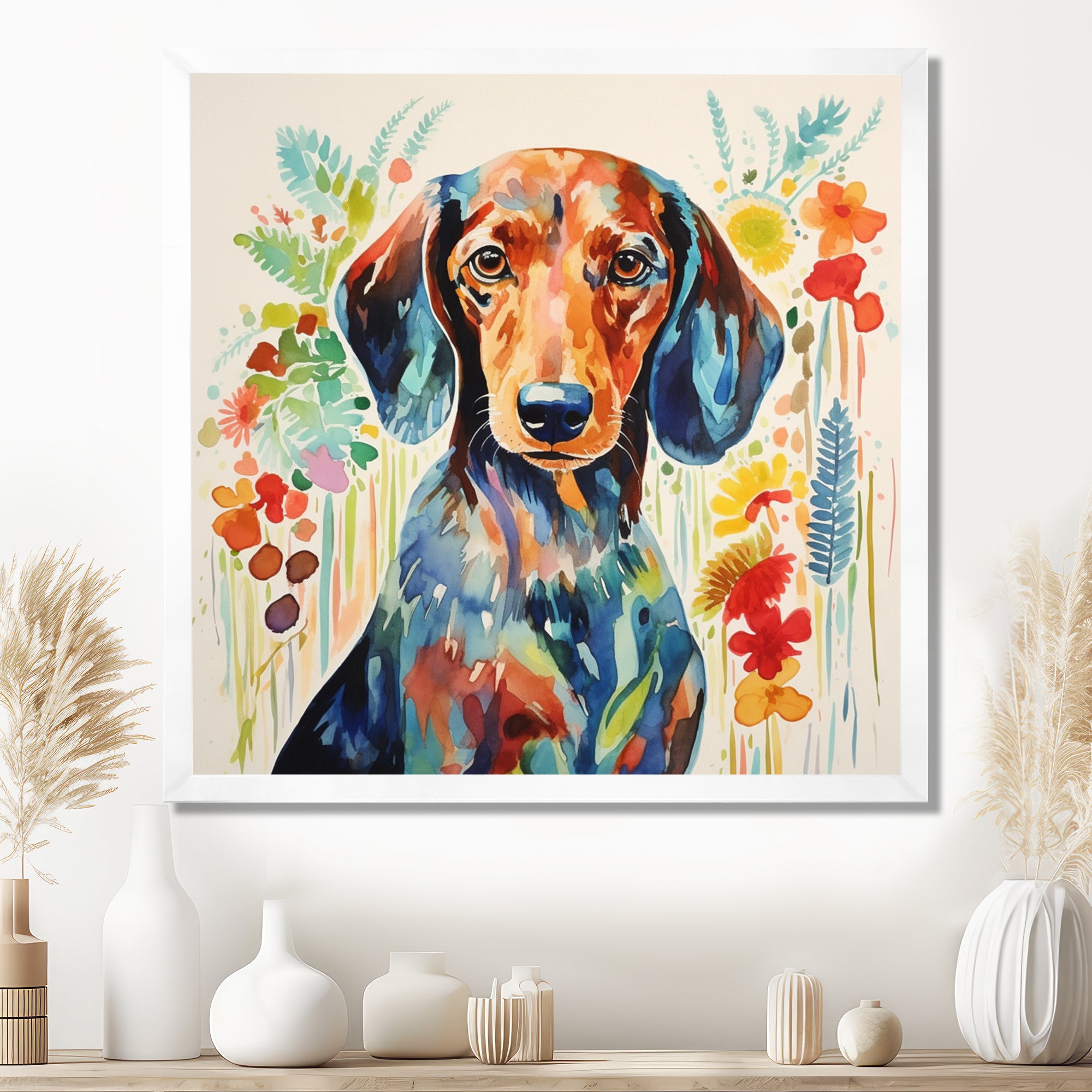 Colorful Portrait Of Endearing Dachshund - Dog Dachshund Bedroom Wall Art